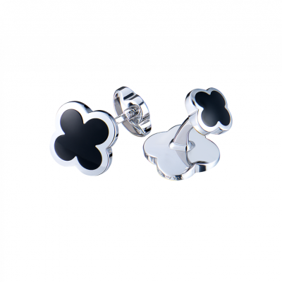 Запонки Van Cleef & Arpels Alhambra White Gold & Onyx