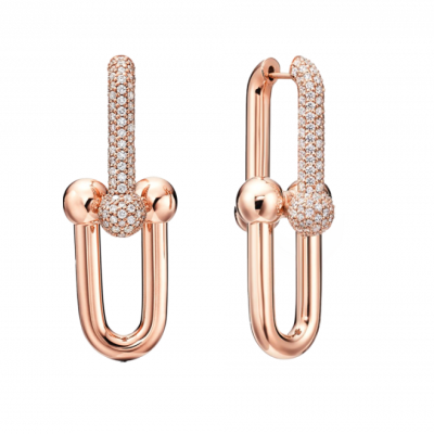 Серьги No name в стиле Tiffany HardWear Large Link Earrings in Rose Gold with Pavé Diamonds