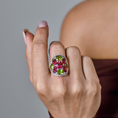 Кольцо Hour Passion Jewellery White Gold & Tourmaline & Peridot & Diamond
