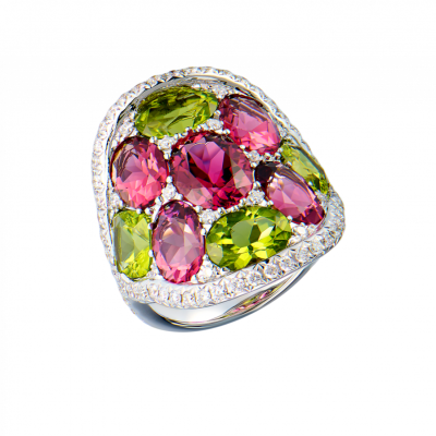 Кольцо Hour Passion Jewellery White Gold & Tourmaline & Peridot & Diamond