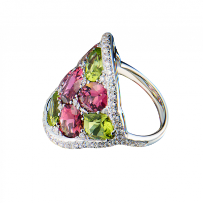 Кольцо Hour Passion Jewellery White Gold & Tourmaline & Peridot & Diamond