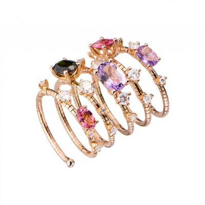 Кольцо Mattia Cielo 5 Rows Ring Amethyst & Tourmaline & Diamonds