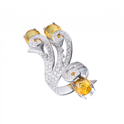 Кольцо Ralfdiamonds 1,60 ct Natural Diamonds & 8,40 ct Natural Strong Orange Citrine