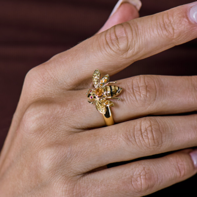 Кольцо R.Bravo Yellow Gold Bee Sapphire & Toutmaline & Enamel