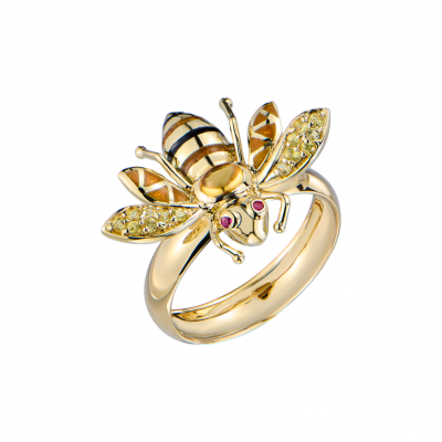Кольцо R.Bravo Yellow Gold Bee Sapphire & Toutmaline & Enamel