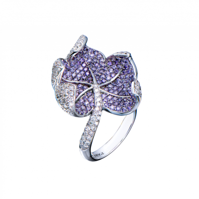 Кольцо Parla Fine Jewellery Purple Amethysts Leaf and White Diamonds