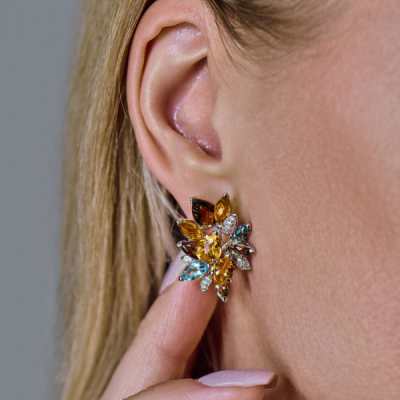 Серьги Damas Сhrysolite & Topaz & Citrine & Diamonds and White Gold