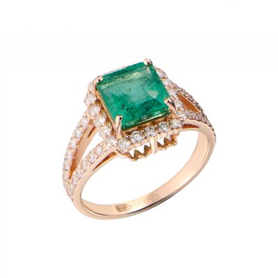 Кольцо No name с изумрудом 2,40 ct Light Bluish Green/SI1 и бриллиантами