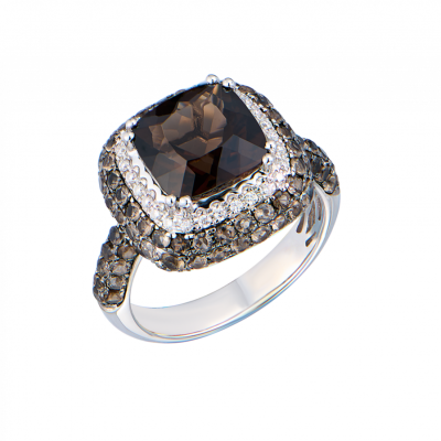 Кольцо No name Smoky Quartz & Diamonds im White Gold