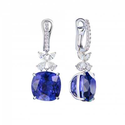 Серьги No name 12,89/12,85 ct Vivid Blue/VS Natural Tanzanite
