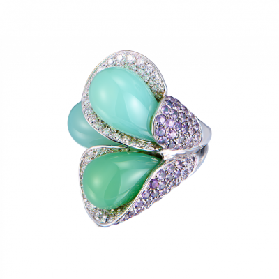 Кольцо No name Chalcedony & Diamonds & Amethyst in White Gold