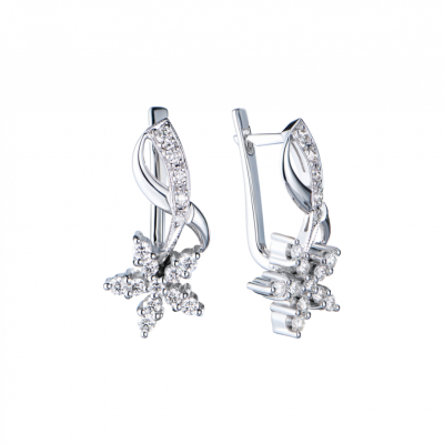Серьги No name White Gold Diamonds Flower