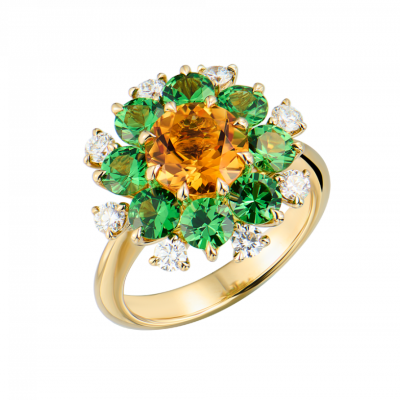 Кольцо No name Citrine & Tsavorites & Diamonds Flower