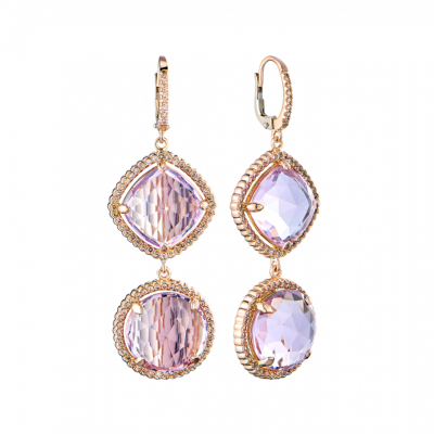 Серьги No name Rose Gold Amethyst & Diamonds