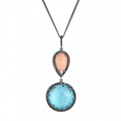 Подвеска No name Topaz & Coral & Black Diamonds