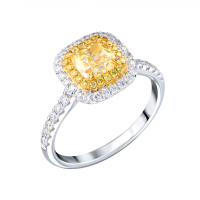 Кольцо GIA 1,03 ct Fancy Light Yellow/SI1 Cushion Cut & White Gold