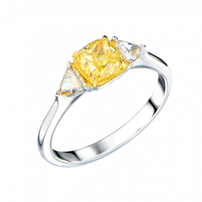Кольцо GIA 1,00 ct Fancy Yellow/SI2 Cushion Cut & White Gold