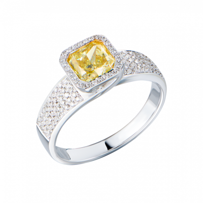 Кольцо GIA 1,07 ct Fancy Yellow/VS2 Radiant Cut & White Gold