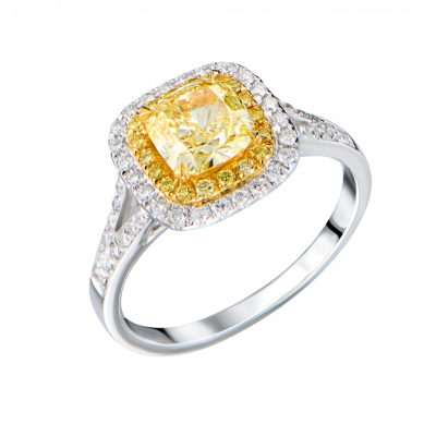 Кольцо GIA 1,11 ct Fancy Yellow/VS1 Cushion Cut & White Gold
