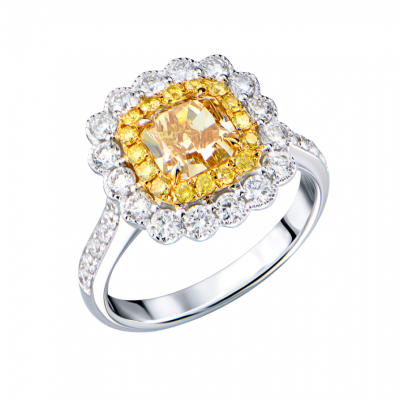 Кольцо GIA 1,21 ct Fancy Yellow/VS2 Radiant Cut & White Gold