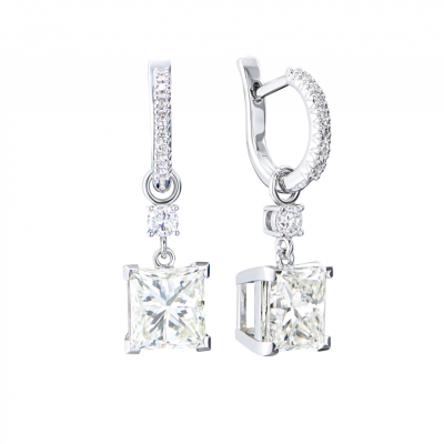 Серьги No name 3,00 ct K/VS1 - 3,00 ct K/VS2 Princess Cut Diamonds & White Gold