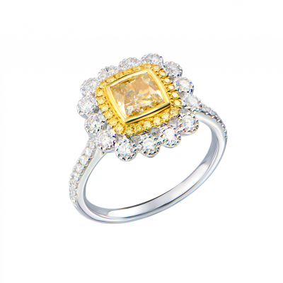Кольцо GIA 1,08 ct Fancy Light Yellow/VS1 Cushion Cut & White Gold