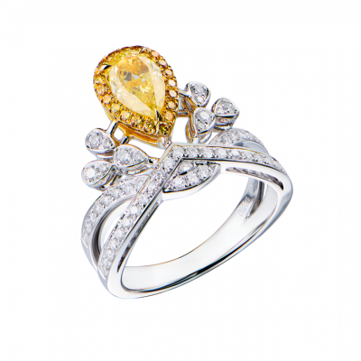 Кольцо GIA 1,03 ct Fancy Yellow/I1 Pear Cut & White Gold