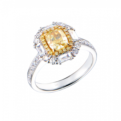 Кольцо GIA 1,00 ct Fancy Light Yellow/VS1 Cushion Cut & White Gold