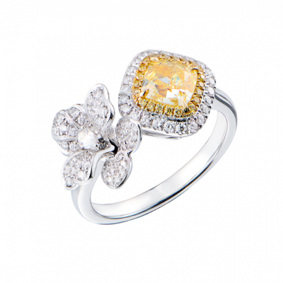 Кольцо GIA 1,02 ct Fancy Light Yellow/VS1 Cushion Cut & White Gold