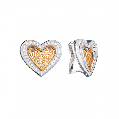 Серьги No name White & Yellow Gold & Diamonds Heart
