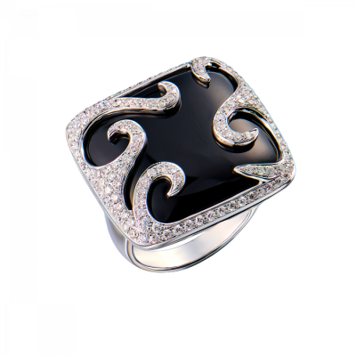 Кольцо No name White Gold & Diamond & Onyx