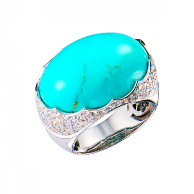 Кольцо No name White Gold & Turquoise & Diamonds