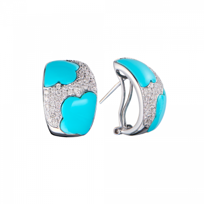Серьги No name White Gold & Turquoise & Diamonds