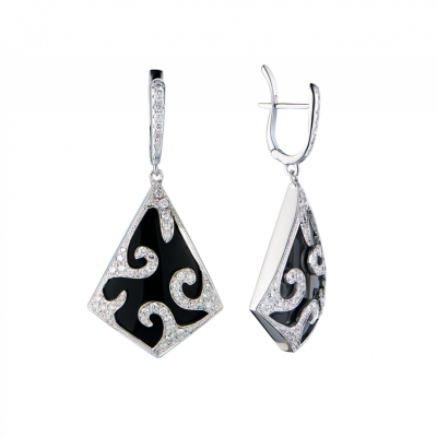 Серьги No name White Gold & Diamond & Onyx