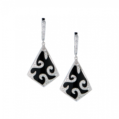 Серьги No name White Gold & Diamond & Onyx
