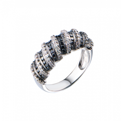Кольцо No name Black & White Diamonds & White Gold