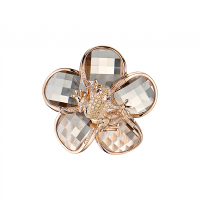 Кольцо No name Smoky Quartz & Diamonds & Rose Gold Frog