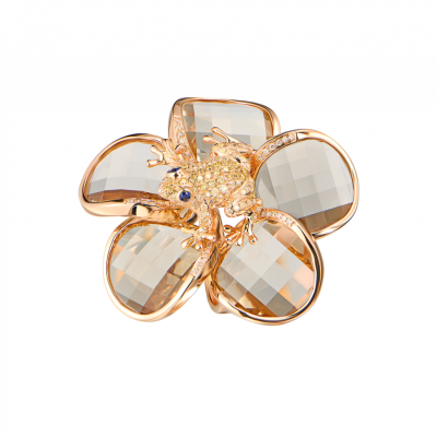 Кольцо No name Smoky Quartz & Diamonds & Rose Gold Frog