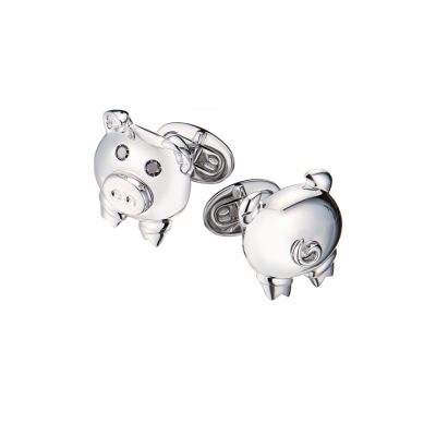 Запонки de Grisogono Pig White Gold & Black Diamonds