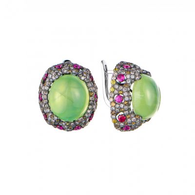 Серьги No name Chrysolite & Diamonds & Red Topaz & White Gold
