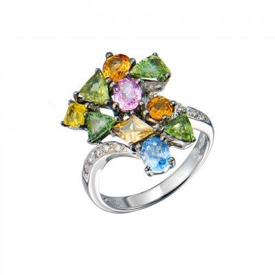 Кольцо No name Topaz & Diamonds & White Gold