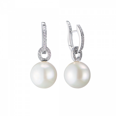 Серьги Utopia Gallery Pearl 15,5 мм & Diamond & White Gold