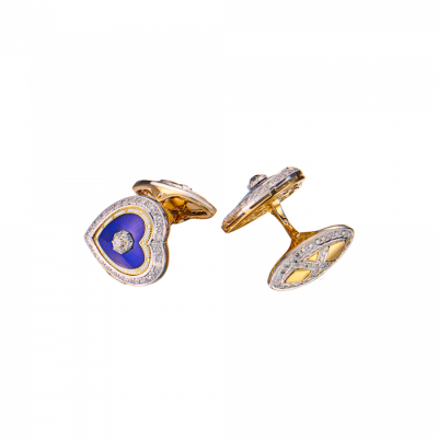 Запонки Vasily Konovalenko Hearts in White & Yellow Gold & Lapis & Diamonds