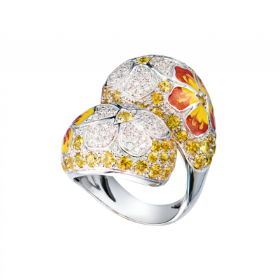 Кольцо Alfieri & St.John White Gold & Diamond & Sapphire & Enamel Flower Ring