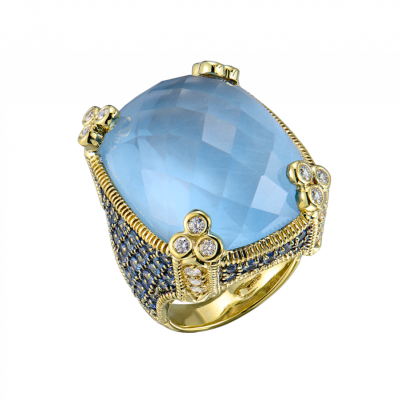 Кольцо Judith Ripka Monaco Cushion Cut Blue Quartz & Diamond & Topaz