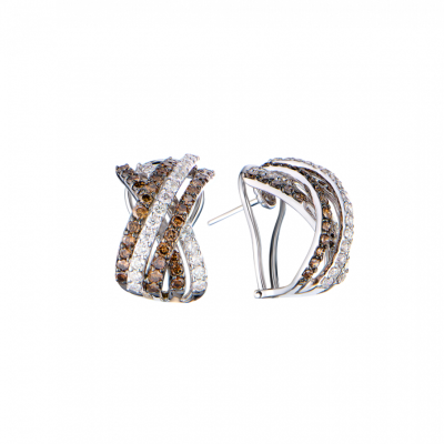 Серьги No name 2,66 ct White & Brown Round Cut Diamonds & White Gold