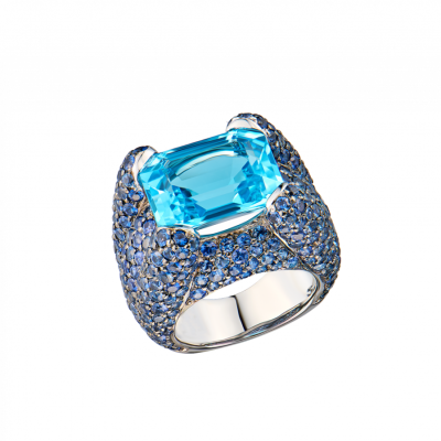 Кольцо No name Topaz & Sapphire & White Gold