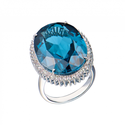 Кольцо No name White Gold & London Blue Topaz & Diamond