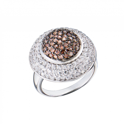 Кольцо No name White Gold & White & Brown Cubic Zirconia