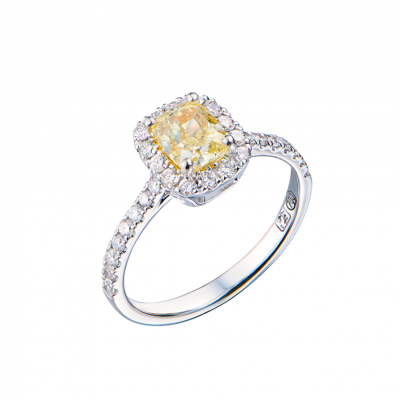 Кольцо GIA 1,01 ct Fancy Light Yellow/VS1 Cushion Cut & White Gold